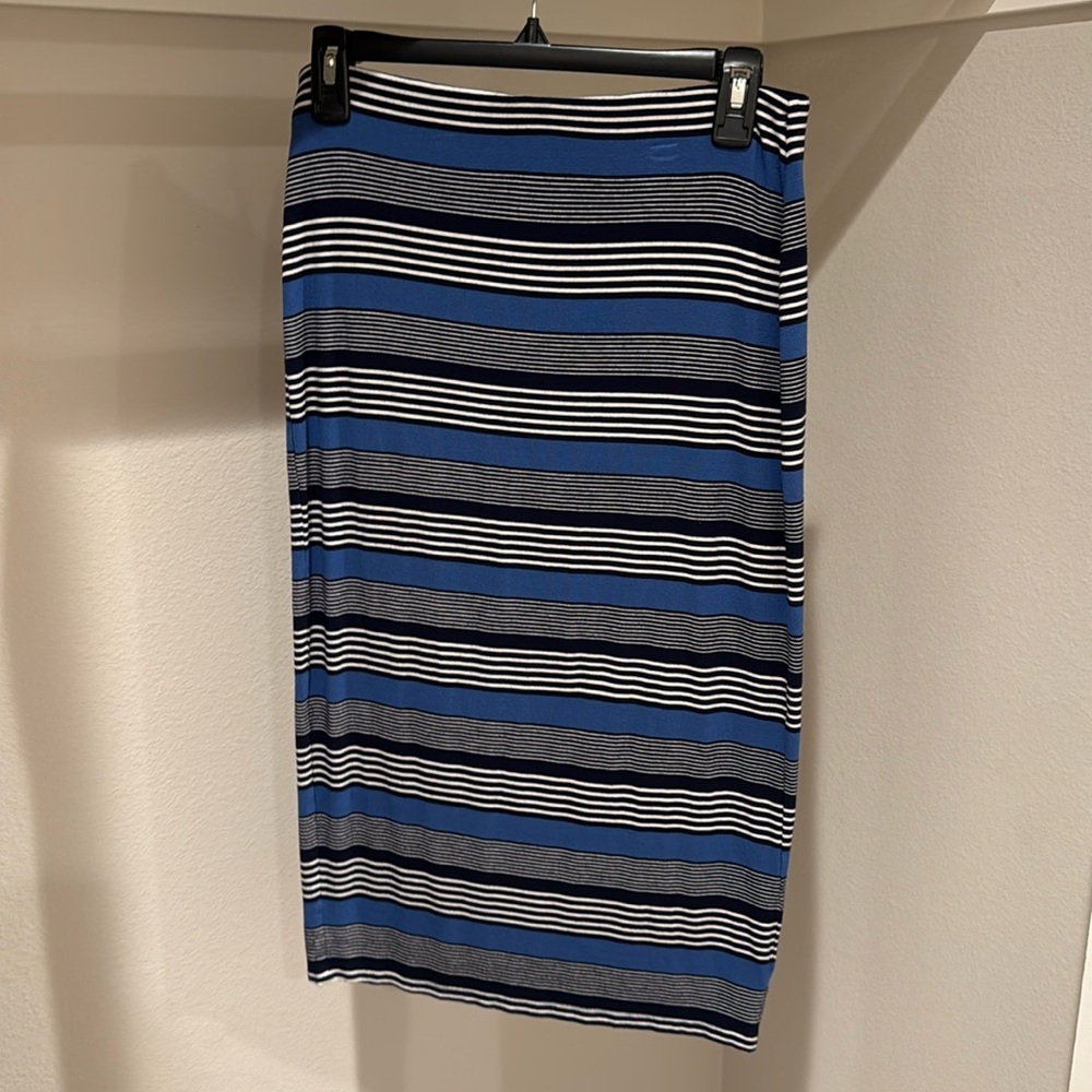 Blue Striped Midi Skirt